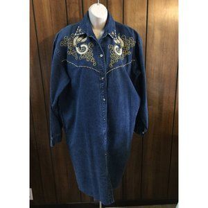 1980's Beaded Denim Shirt Dress